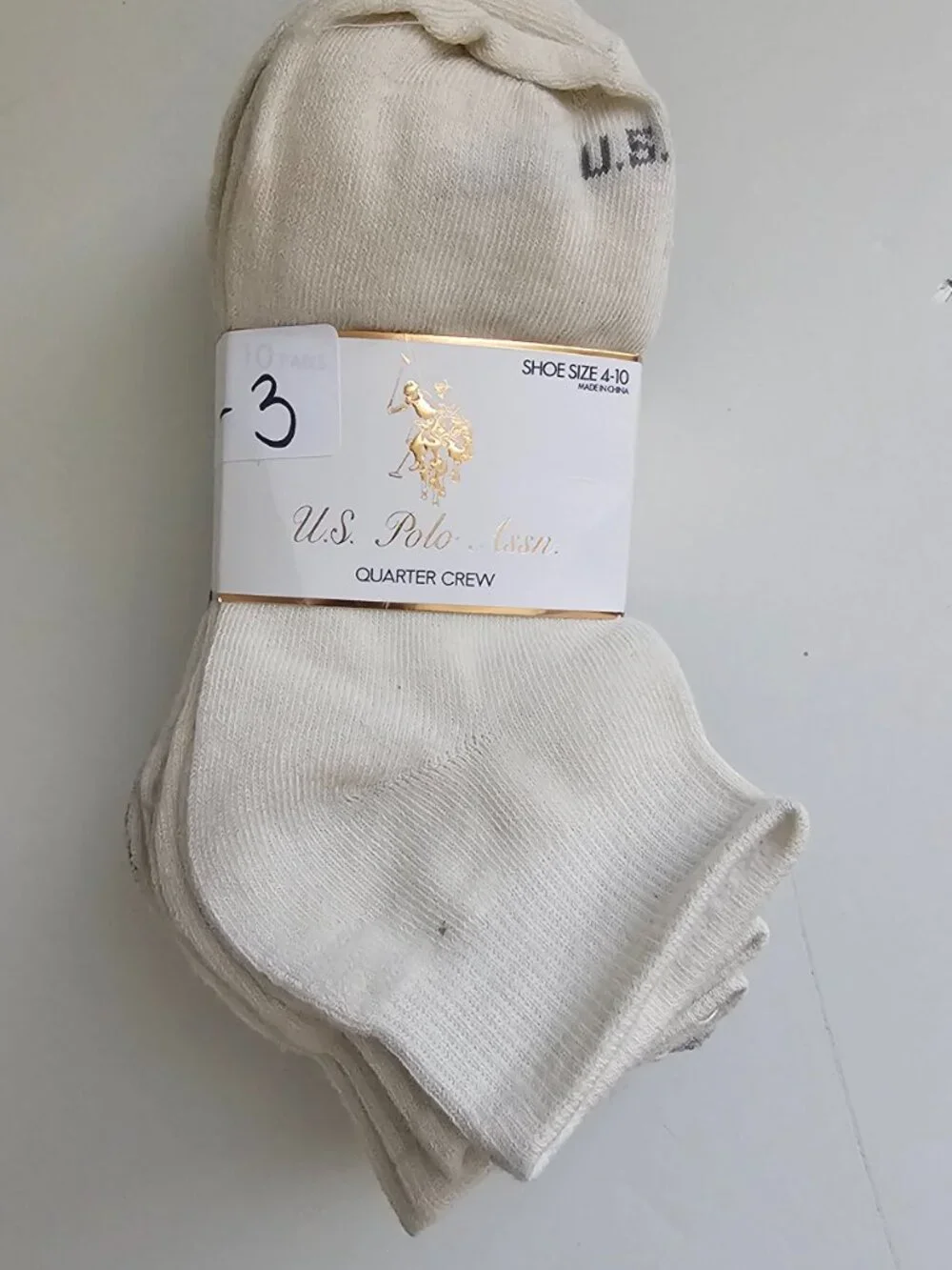 U.S.POLO ASSN LADIES 10PK CORE ASSORTED QUARTER CREW SOCKS SIZE 4-10 NWT